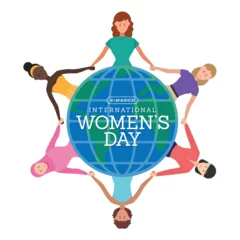 Tapeten International women's day - Group of woman hand hold hand circle around globe world vector design © ananaline