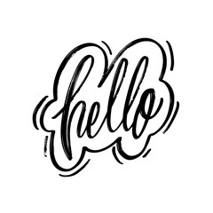 Hello sign black color lettering type. Vector art.