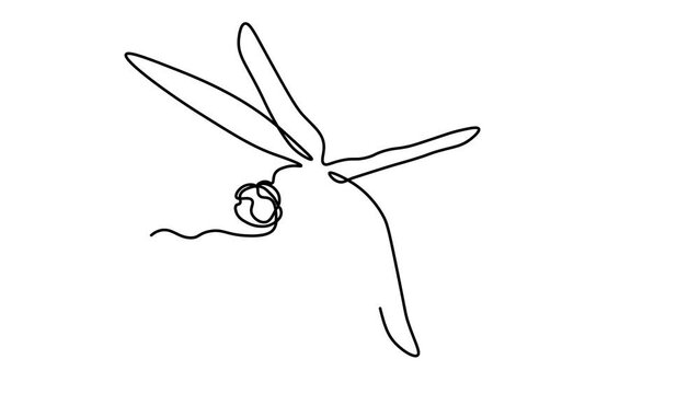 Self drawing animation with one continuous line draw, abstract dragonfly