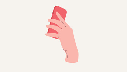 Hand holding smartphone. Finger touch screen. Vector flat cartoon illustration for web sites and banners design.Answer the call.