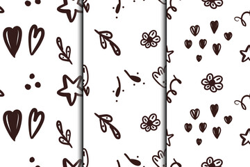 Set of seamless flower vector pattern.Simple flower design