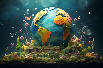 World environment and Earth Day concept with colorful globe and eco friendly enviroment.