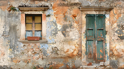Fototapeta na wymiar The facade of an old house in a medieval village.