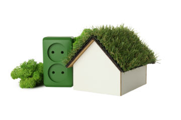 PNG,Decorative house with moss on the roof, isolated on white background