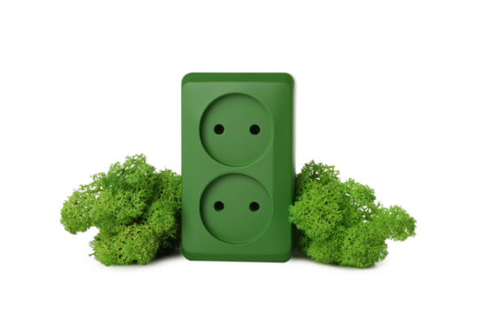 PNG,Green electric socket with moss, isolated on white background