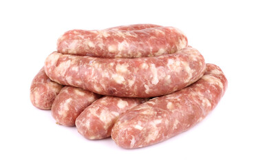 Raw sausage isolated on white background.