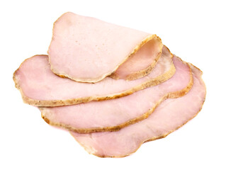 Pork ham sliced on white background.