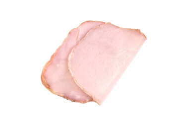 Pork ham sliced on white background.