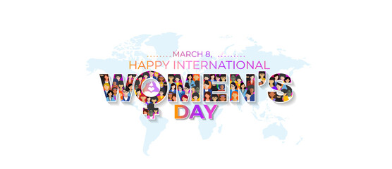 March 8, Happy international women's day greeting card.