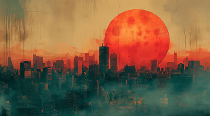 abstract digital art, technology, creativity, geometric shape, physical,, connectivity, digitalization, futuristic landscape, vibrant color, lunarpunk, luminous sphere, rusty debris, solarizing master