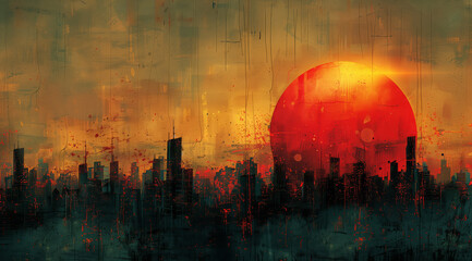 abstract digital art, technology, creativity, geometric shape, physical,, connectivity, digitalization, futuristic landscape, vibrant color, lunarpunk, luminous sphere, rusty debris, solarizing master