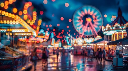 Night Carnival Rides with Psychedelic Color and Blur - obrazy, fototapety, plakaty