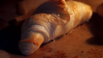 Freshly baking French croissant . Breakfast food	