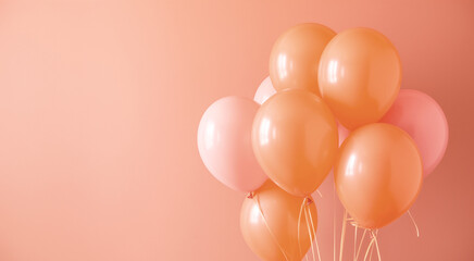 Peach-colored balloons on a soft pink background, festive and airy feel