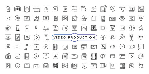 Fototapeta na wymiar Simple Set of Video Production Related Vector Line Icons. It contains thin Icons Vector illustration.