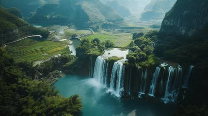 Gordijnen waterfall in the mountains © Iqra