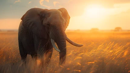 Schilderijen op glas Iconic Elephant in African Sunset © vanilnilnilla