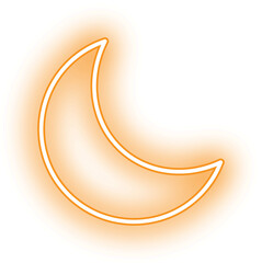 neon orange half moon, crescent moon sign for decoration