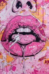 Collage, Vintage illustration.  Vibrant poster for product, message frame, lips, pop art design. Illustration in style perspective-bending graffiti, intricate pen illustrator.