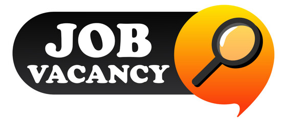 Job vacancy banner. Business, advertising, announcement, promotion, logo design. Magnifier, magnifying glass, lens, marketing, employment, recruiting, hire, we are hiring, work, staff. Vector
