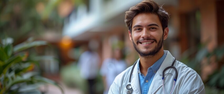 Medical, a male doctor stands with his arms crossed, in a sanjing style