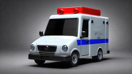 a cartoon character with happy face funny ambulance on black background.