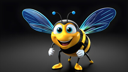 a cartoon character with happy face funny bee on black background