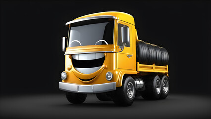 a cartoon character with happy face funny big hight tire truck on black background