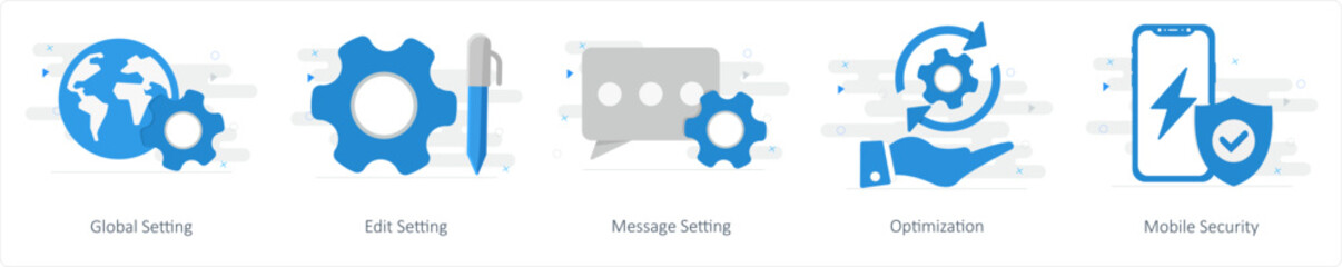 A set of 5 Mix icons as global setting, edit setting, message setting