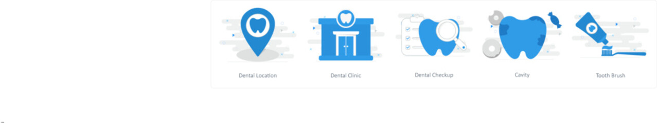 A set of 5 Mix icons as dental location, dental clinic, dental checkup