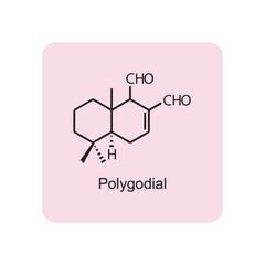 Polygodial skeletal structure diagram.Sesquiterpene compound molecule scientific illustration on pink background.