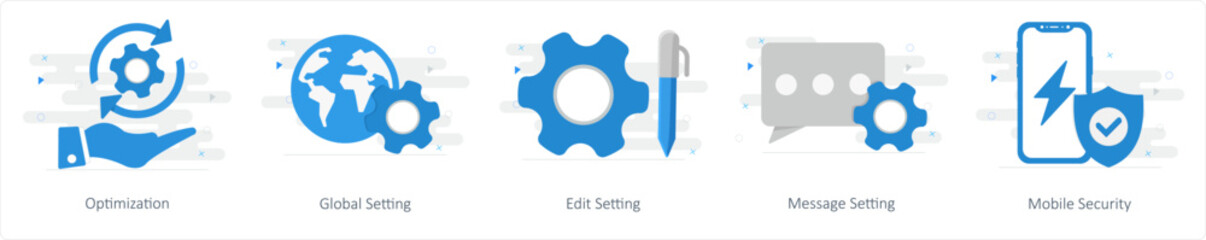 A set of 5 Mix icons as optimization, global setting, edit setting
