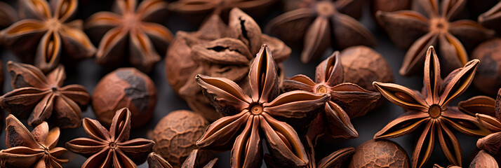 Magnified Glory Of Anise Stars: A Dramatic Showcasing Of Spices In Rustic Brown And Matte Black