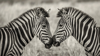 Fototapeta na wymiar Two black and white couple zebras.