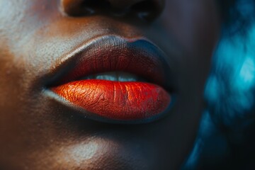 Close-Up of Womans Face With Red Lipstick. Generative AI