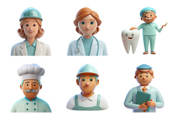 Workers icon set, 3D render style, on white or transparent background.