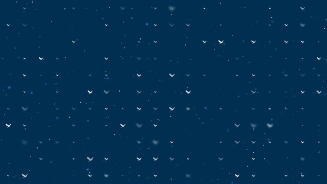 Template animation of evenly spaced eagle symbols of different sizes and opacity. Animation of transparency and size. Seamless looped 4k animation on dark blue background with stars