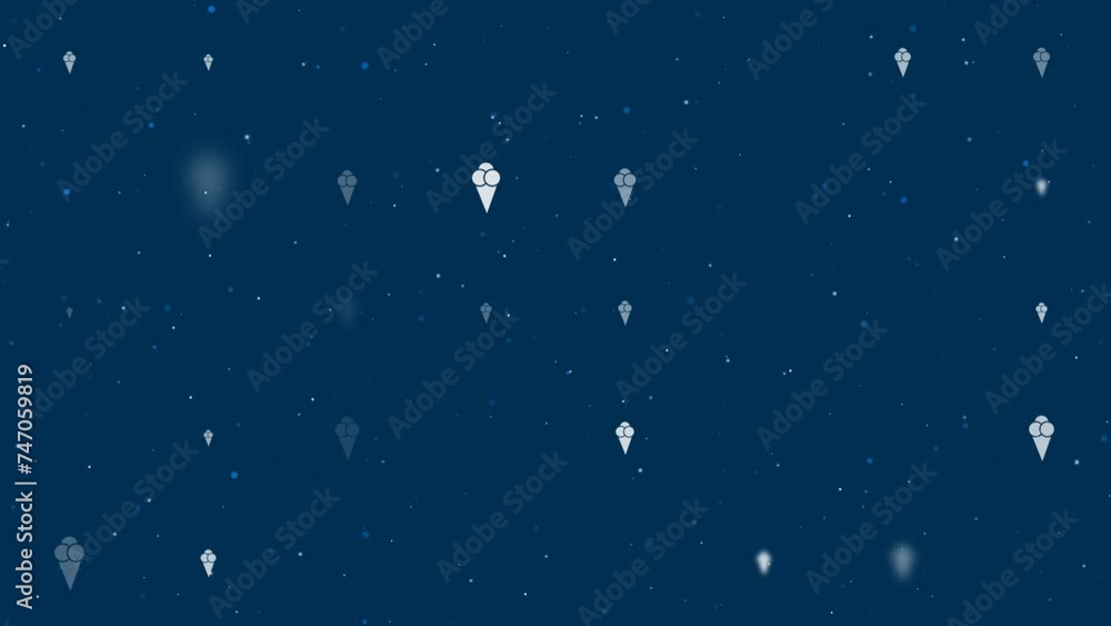 Poster template animation of evenly spaced ice cream balls symbols of different sizes and opacity. animatio