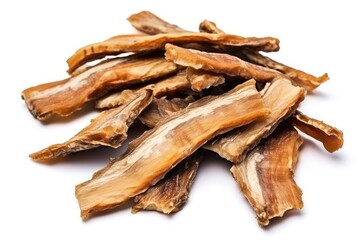 Meat Jerky Isolated, Dry Salted Chicken Slices, Small Pieces of Dehydrated Beef, Beer Snacks, Dried Pork