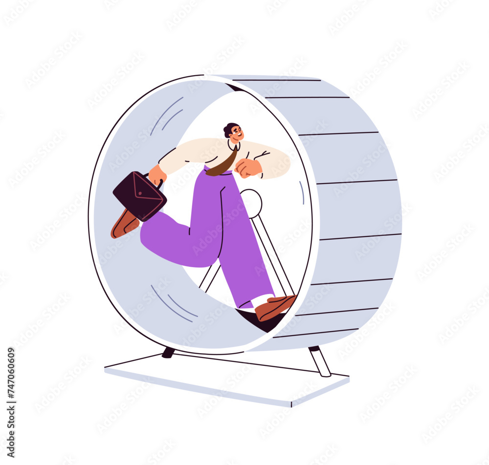 Aufkleber rat race concept. business man running in hamster wheel. tired stressed office worker, employee rush