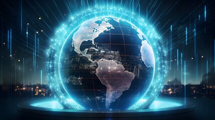 Fototapeta premium An Earth Globe showing Globalization and data , Technology and digital communication all around the world 