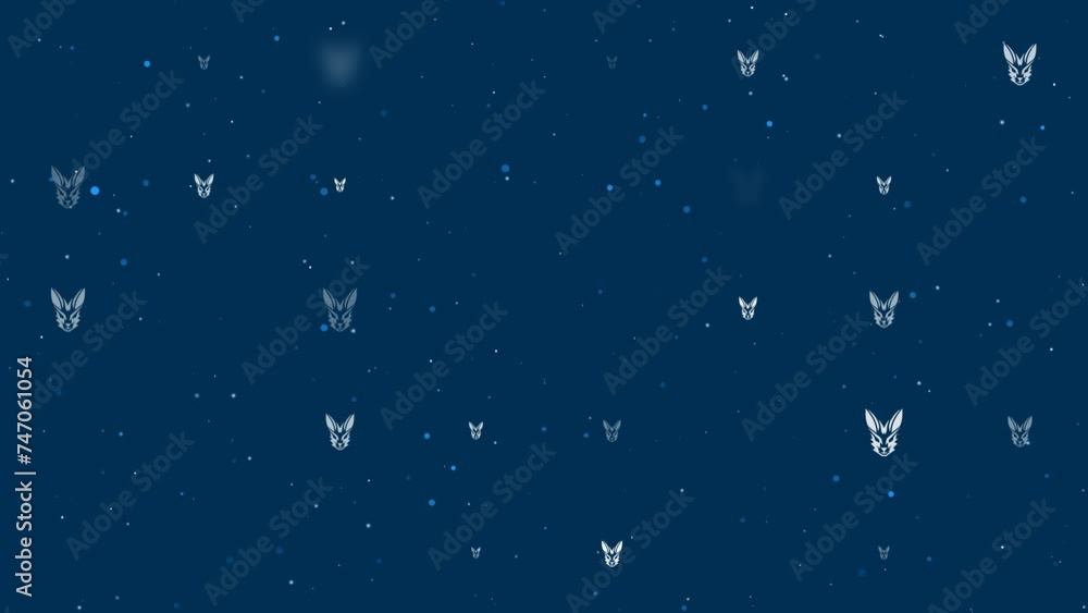 Poster template animation of evenly spaced hare's head symbols of different sizes and opacity. animation of