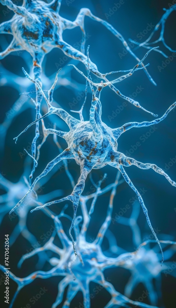 Poster detailed close up of human brain with neurons firing and neural extensions in action