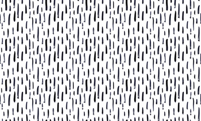 Thin vertical lines pattern on white background. Hand drawn small black dash seamless texture. Black linear ornament. Memphis style background with brush stripes. Abstract modern vector texture.
