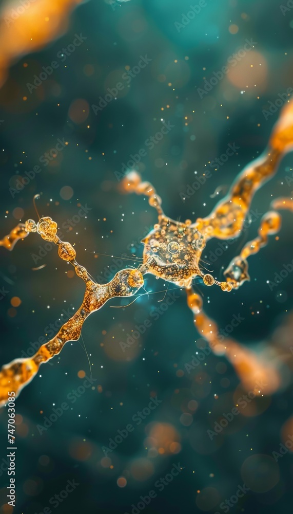 Poster detailed close up of human brain displaying active neurons firing and intricate neural extensions.