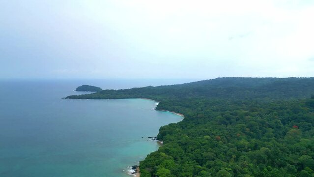 Very high view from the amazing Ilha do Principe (Prince Island) coast, São Tomé Africa Príncipe Prince Island is the first world Biosphere Reserve by UNESCO in the São Tomé archipelago.