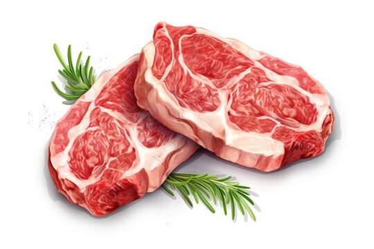 Raw Lamb Chops or Mutton Cuts Illustration, Fresh Sheep Meat Cutlet on Bone Cut Out Closeup Isolated