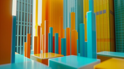 Abstract 3D illustration graph with cityscape. Financial growth concept.