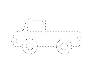 dashed pickup truck outline for coloring book template, truck illustration for kid worksheet printable © cgdeaw