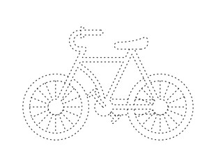 dashed bicycle outline for coloring book template, bicycle for kids illustration worksheet printable